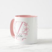 イニシャルZのフラワーモノグラムマグカップ - オーダーメイド マグカップ (正面左)