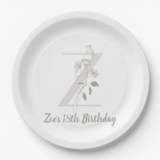 イニシャルZソフトカラー花カスタムクラシック ペーパープレート (正面)