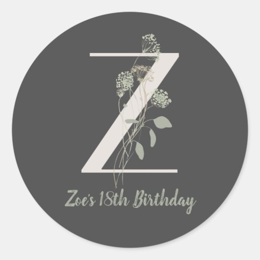 イニシャルZソフトカラー花カスタムクラシック ラウンドシール (正面)