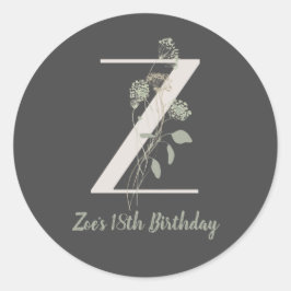 イニシャルZソフトカラー花カスタムクラシック ラウンドシール