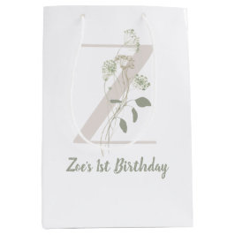 イニシャルZソフトカラー花カスタム付 ミディアムペーパーバッグ