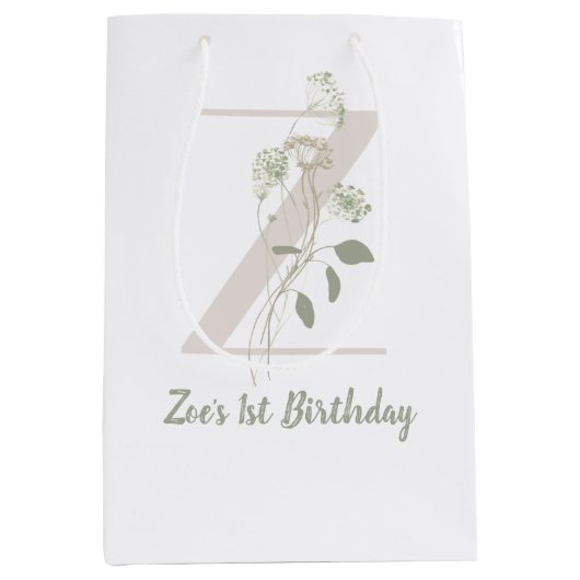 イニシャルZソフトカラー花カスタム付 ミディアムペーパーバッグ (正面)