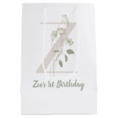 イニシャルZソフトカラー花カスタム付 ミディアムペーパーバッグ (裏面)