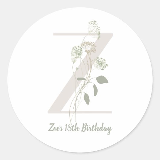 イニシャルZソフトカラー花カスタム付 ラウンドシール (正面)