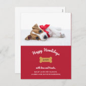 イヌの聖降誕祭お目出とう |赤(写真付き) シーズンポストカード (正面/裏面)