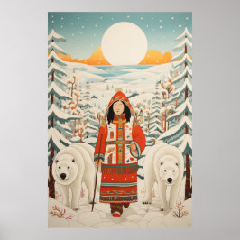 イヌイットインスパイアアート:北極生物と動物 ポスター