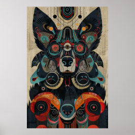 イヌイットインスパイアアート:北極生物と動物 ポスター