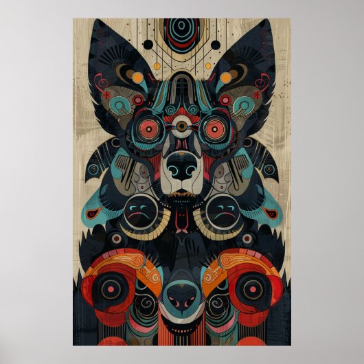 イヌイットインスパイアアート：北極生物と動物 ポスター (正面)