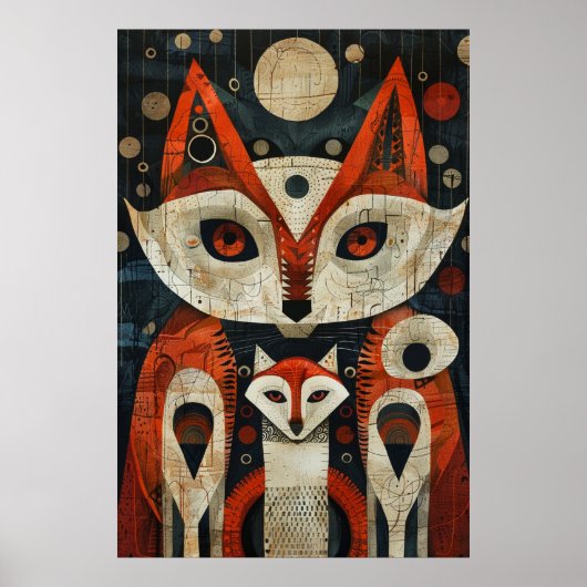 イヌイットインスパイアアート:北極生物と動物 ポスター (正面)