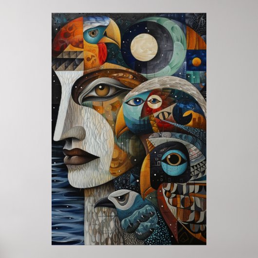 イヌイットインスパイアアート：北極生物と動物 ポスター (正面)