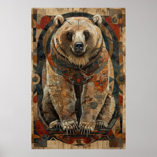 イヌイットインスパイアアート：北極生物と動物 ポスター (正面)