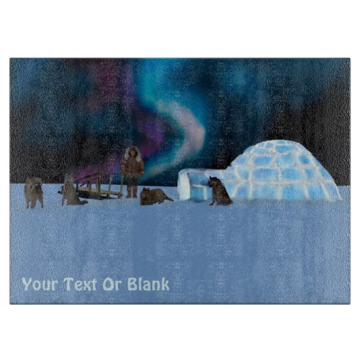 イヌイットマン、イグルー、ドッグチーム カッティングボード (正面)