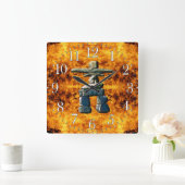 イヌクシュク&ファイア先住民アメリカン・スピリット・ストーンズ スクエア壁時計 (ホーム)