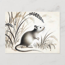 イネの下の狡猾なネズミ。インク〔占星術の〕十二宮図 シーズンポストカード