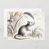 イネの下の狡猾なネズミ。インク〔占星術の〕十二宮図 シーズンポストカード (正面/裏面)