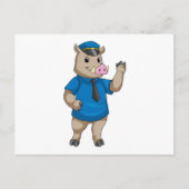 イノシシの警察官と警察帽 ポストカード (正面)