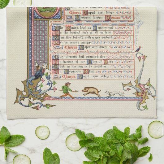 イノシシの頭クリスマスカロル中世 キッチンタオル (折り畳み)