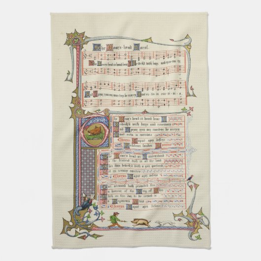 イノシシの頭クリスマスカロル中世 キッチンタオル (縦)