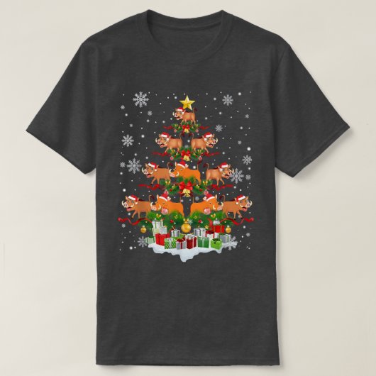 イノシシサンタのクリスマスツリーイルミネーション野生動物ダサいクリス Tシャツ (デザイン正面)