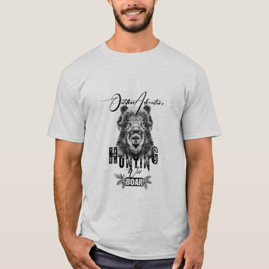 イノシシ狩り、アウトドア・アドベンチャーTシャツ Tシャツ (正面)