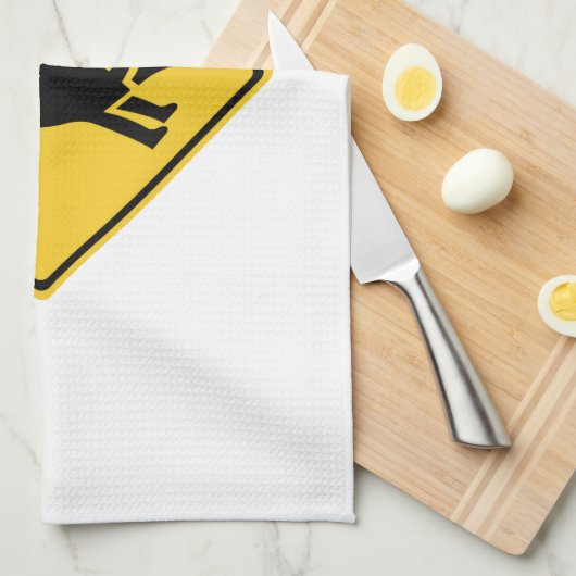 イノシシ、交通標識、日本の用心して下さい キッチンタオル (四つ折り)