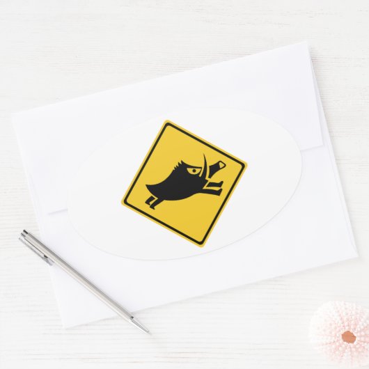 イノシシ、交通標識、日本の用心して下さい 楕円形シール (封筒)