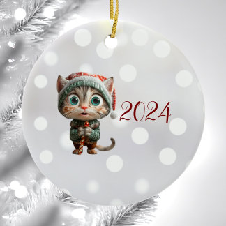 イノセントキャットクリスマス小妖精や小人セラミックオーナメント セラミックオーナメント