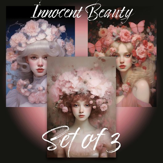 イノセント美しい – 女性のポートレートと花 ラッピングペーパーシート