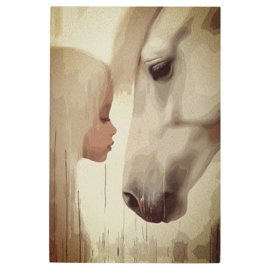 イノセント・ボンド - 子供と馬のアート メタルプリント (正面)