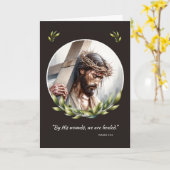 イバラと十字架の冠を持つ良い金曜日のイエス カード (黄色い花)