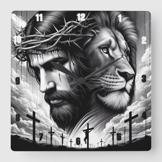 イバラの冠をかぶったイエス スクエア壁時計 (正面)