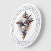 イバラの王冠と十字架、バラ、聖書の聖句 ラージ壁時計 (傾斜)