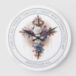 イバラの王冠と十字架、バラ、聖書の聖句 ラージ壁時計