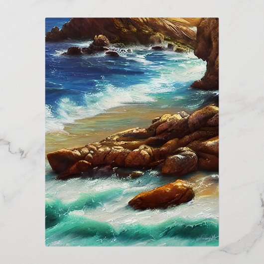 イビサは海の小さな地中海の島だ 箔シーズンポストカード (正面)