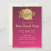 イビサをテーマにしたエイビッサ金ゴールドディスコボールピンクパーティー 招待状 (正面)