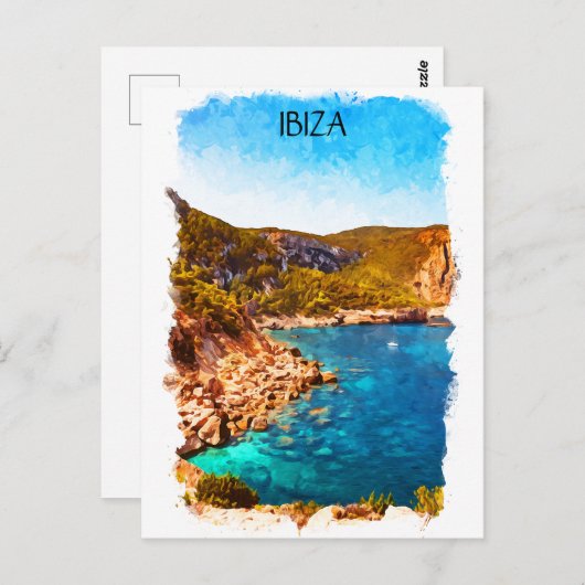 イビサカラフルスペイン水彩風景 ポストカード (正面/裏面)