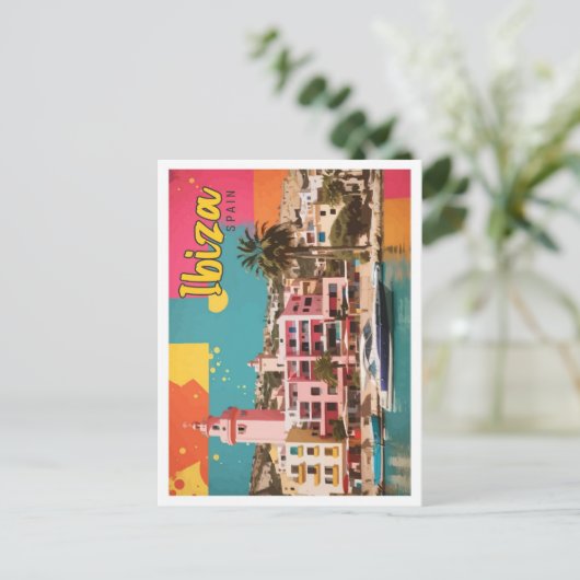 イビサスペインアポップ・アートのートトラベルイラストレーション ポストカード (スタンド正面)