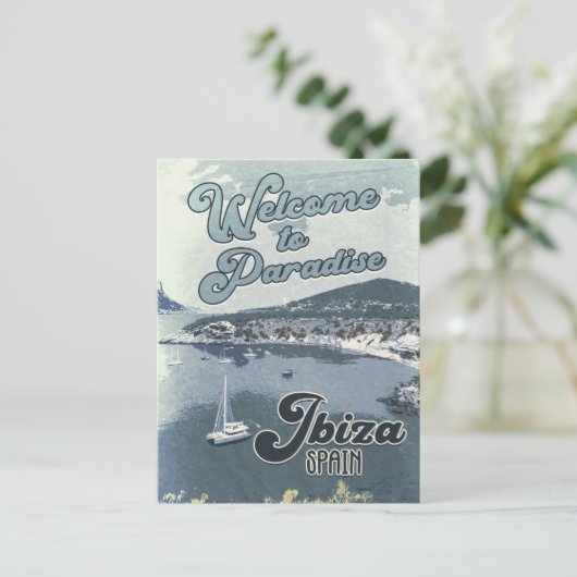 イビサスペインヴィンテージ旅行ポスター ポストカード (スタンド正面)