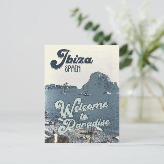 イビサスペインヴィンテージ旅行ポスター ポストカード (スタンド正面)