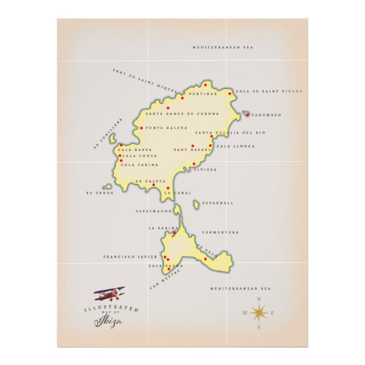 イビサ島のイラスト地図 フォトプリント            (正面)
