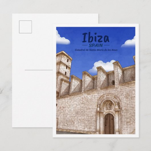 イビサ島 スペイン 水彩画 旅行 ポストカード (正面/裏面)
