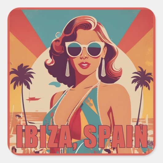 イビサ,スペイン旅行ポスター スクエアシール (正面)