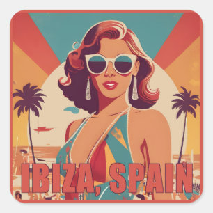 イビサ,スペイン旅行ポスター スクエアシール