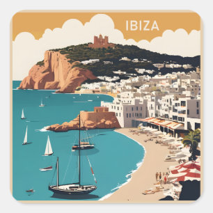 イビサ，スペイン旅行ポスター スクエアシール