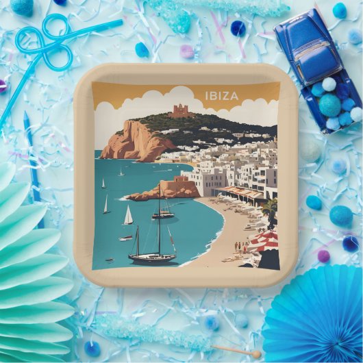 イビサ，スペイン旅行ポスター ペーパープレート (パーティー)