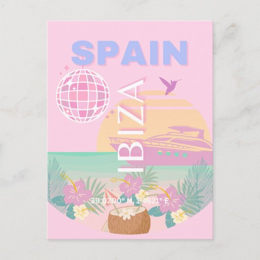 イビサ,スペイン,旅行アート名門私立校風の,アート,ピンク シーズンポストカード (正面)