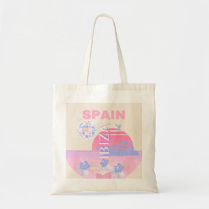 イビサ，スペイン，旅行アート名門私立校風の，アート，ピンク トートバッグ