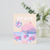 イビサ，スペイン，旅行アート名門私立校風の，アート，ピンク，パステル シーズンポストカード (スタンド正面)