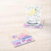 イビサ，スペイン，旅行アート名門私立校風の，アート，ピンク，パステル スクエアペーパーコースター (インサイチュ)