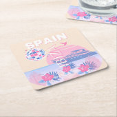 イビサ，スペイン，旅行アート名門私立校風の，アート，ピンク，パステル スクエアペーパーコースター (アングル)
